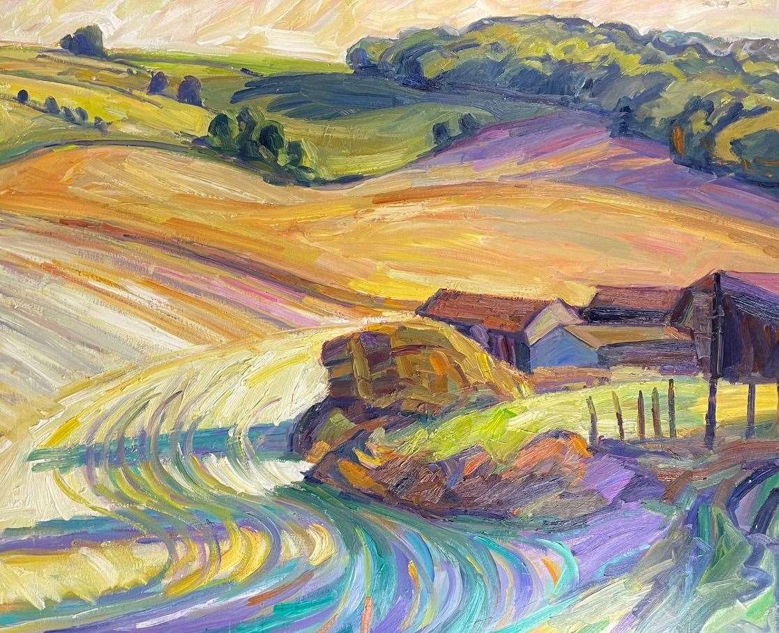 Streatley farm with swirl of stubble