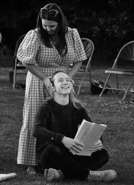 The Station’s Dylan and Louie Morris are both involved in the production – as dashing young heroes of course – and will also be playing in the band Sarah Godwin Borthwick (centre) reaches for the God