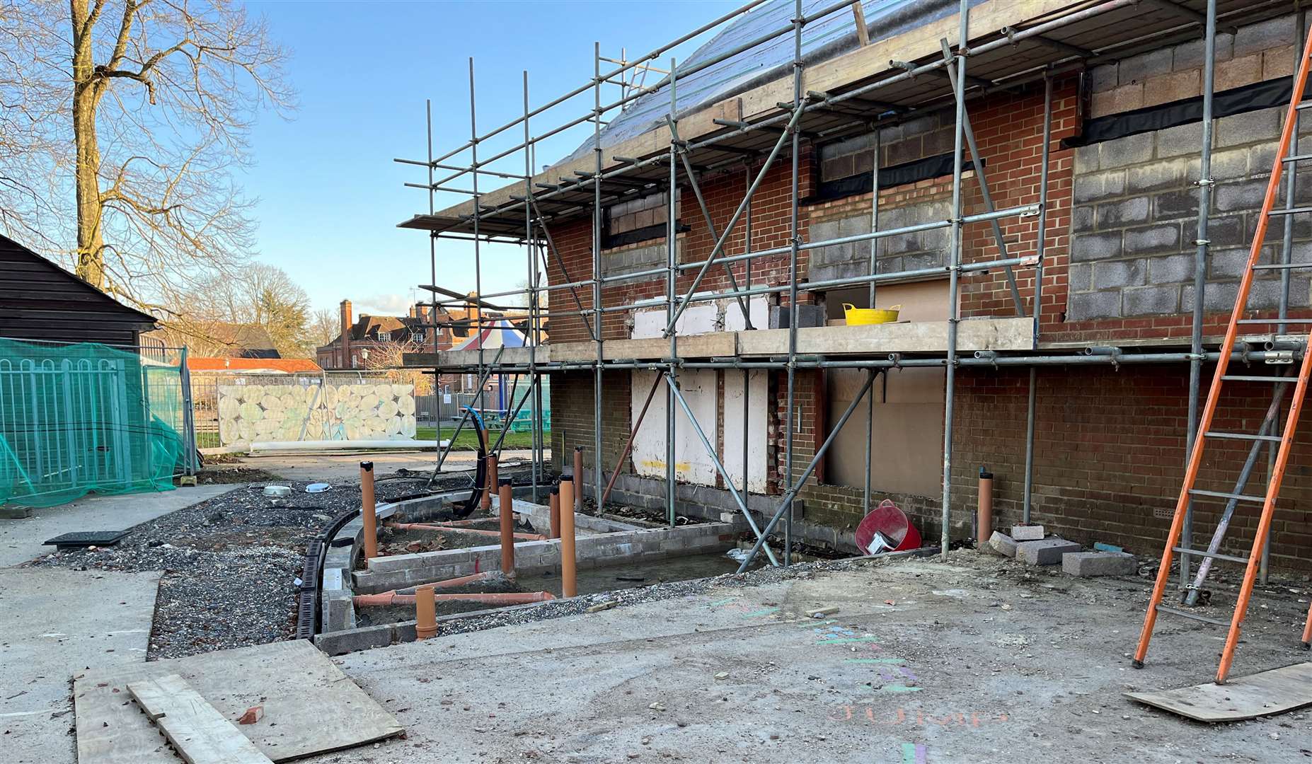 The foundations for the new foyer area