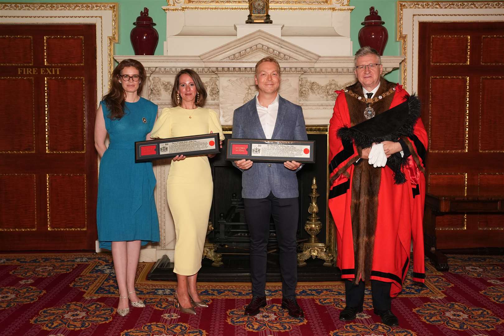 Lord Mayor of the City of London Alastair King and Lady Mayoress of the City of London Florence King with Sir Chris Hoy and his wife Lady Sarra Hoy (Lucy North/PA)