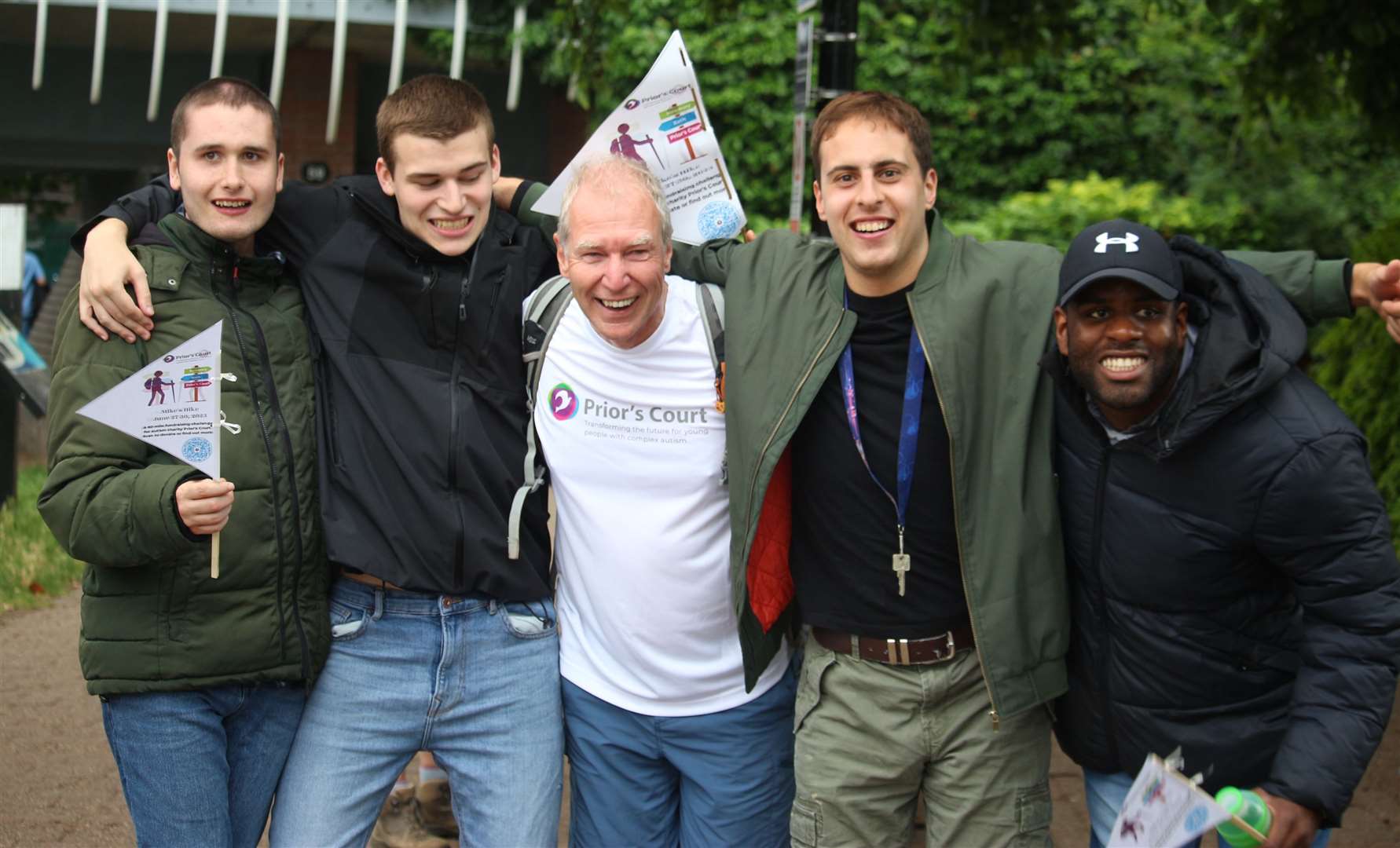 CEO Mike Robinson with Prior's Court pupils Shaun, Jamie, James and Ricardo at the end of his fundraiser