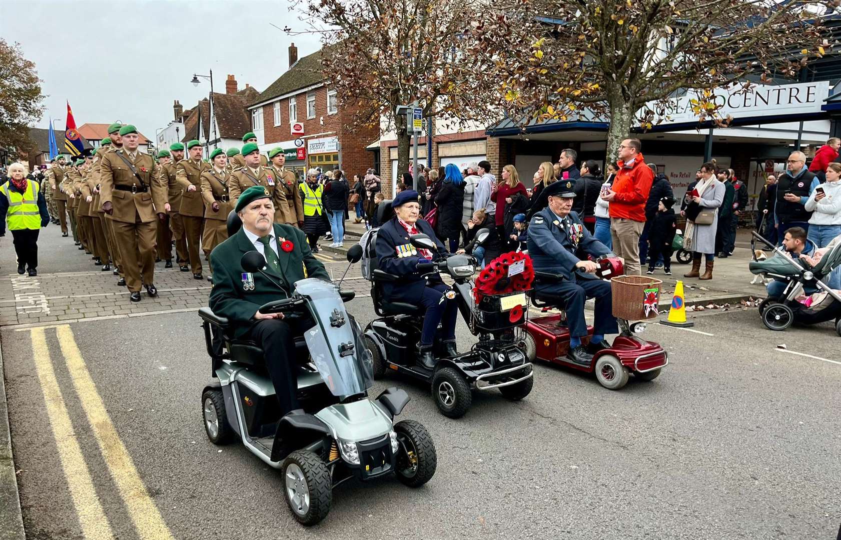 Veterans parading through the Broadway