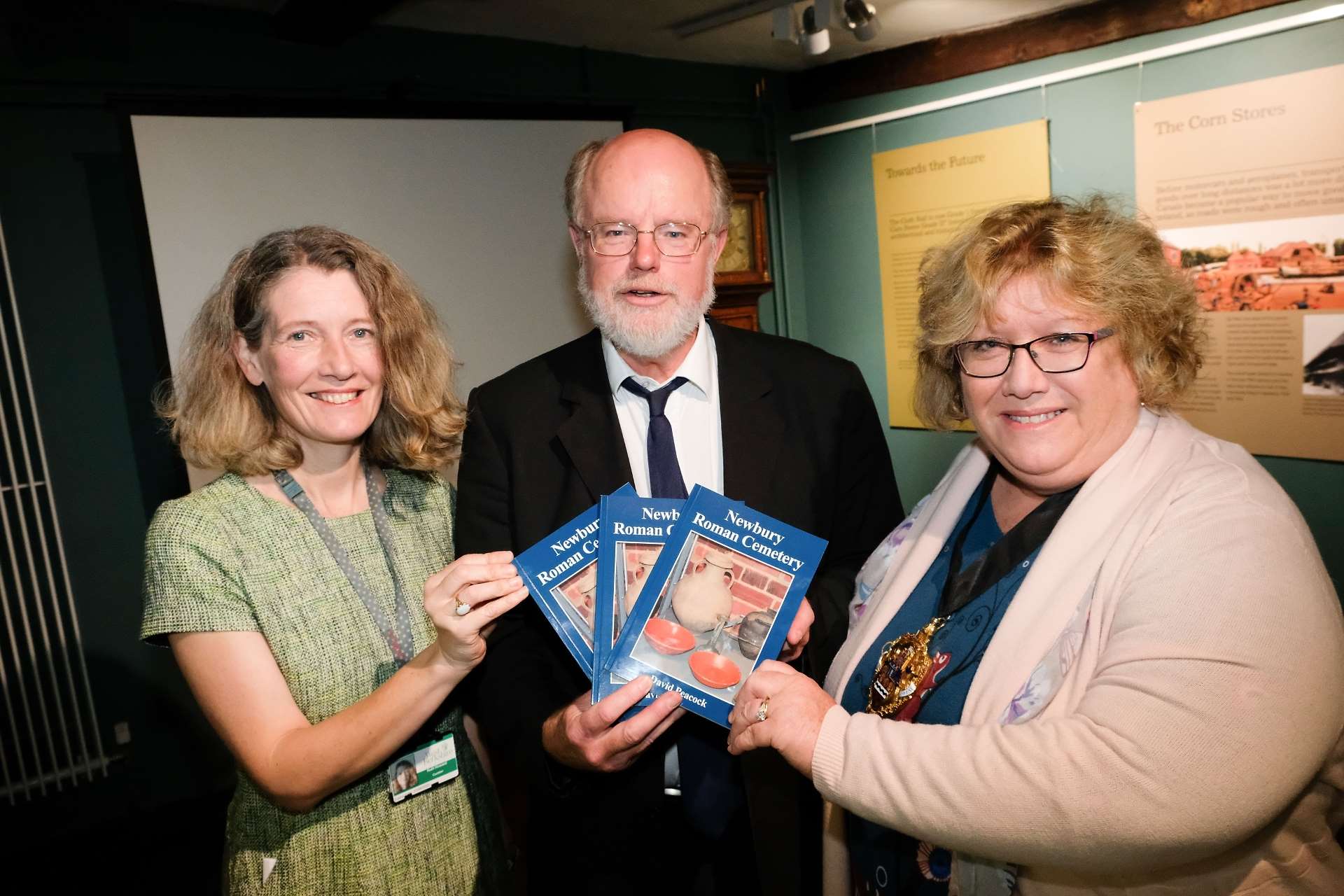 Museum curator Ruth Howard, David Peacock and mayor Margo Payne