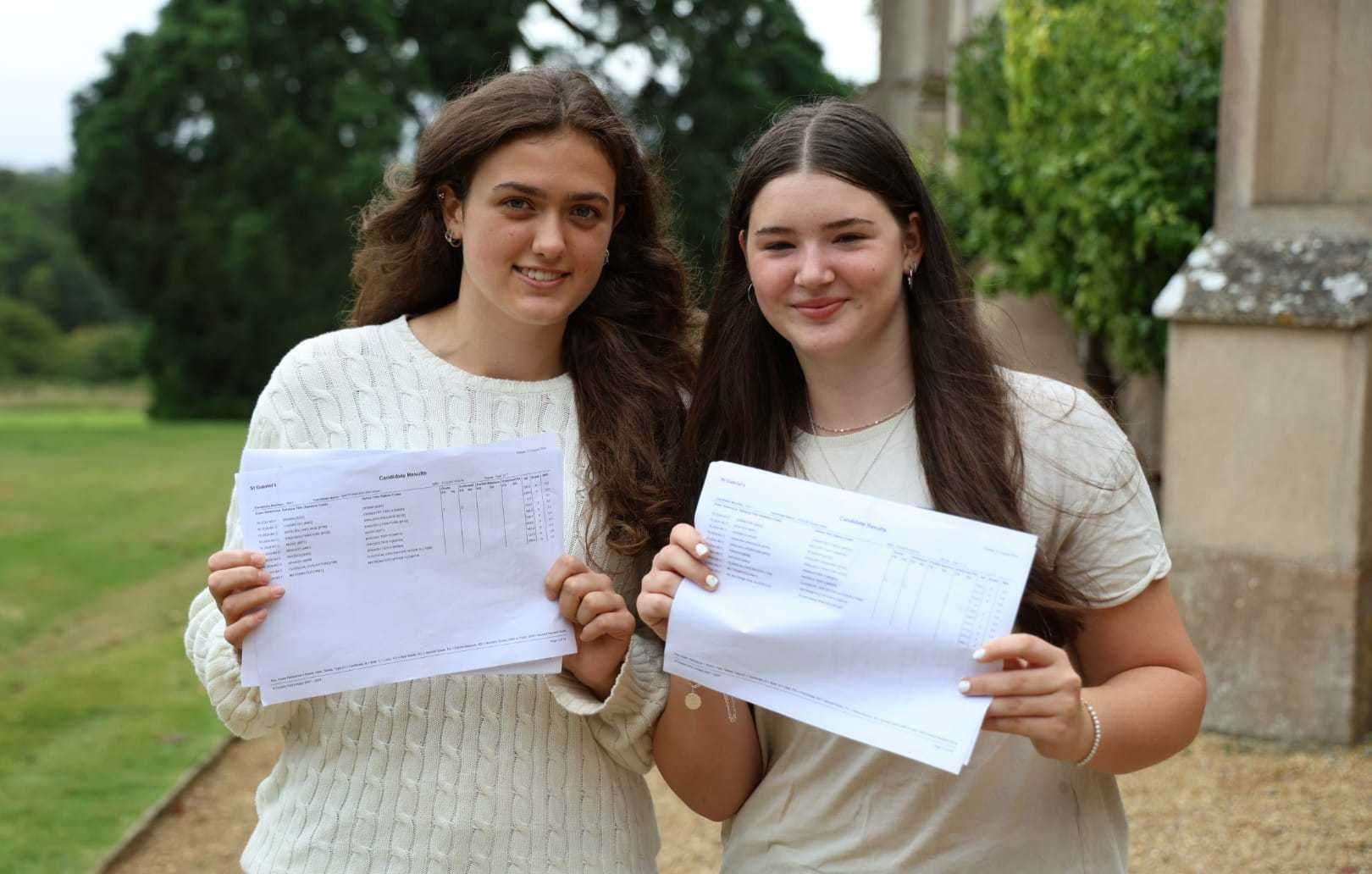 Elin Bartonwood and Sophia Hodge collect their GCSE results from St Gabriel's School in Newbury Picture: Phil Cannings