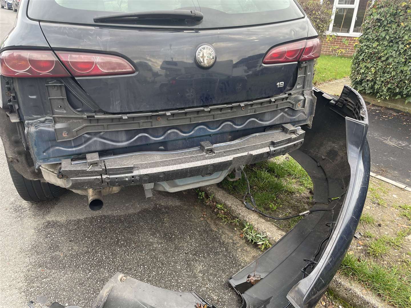 Damage sustained to rear bumper