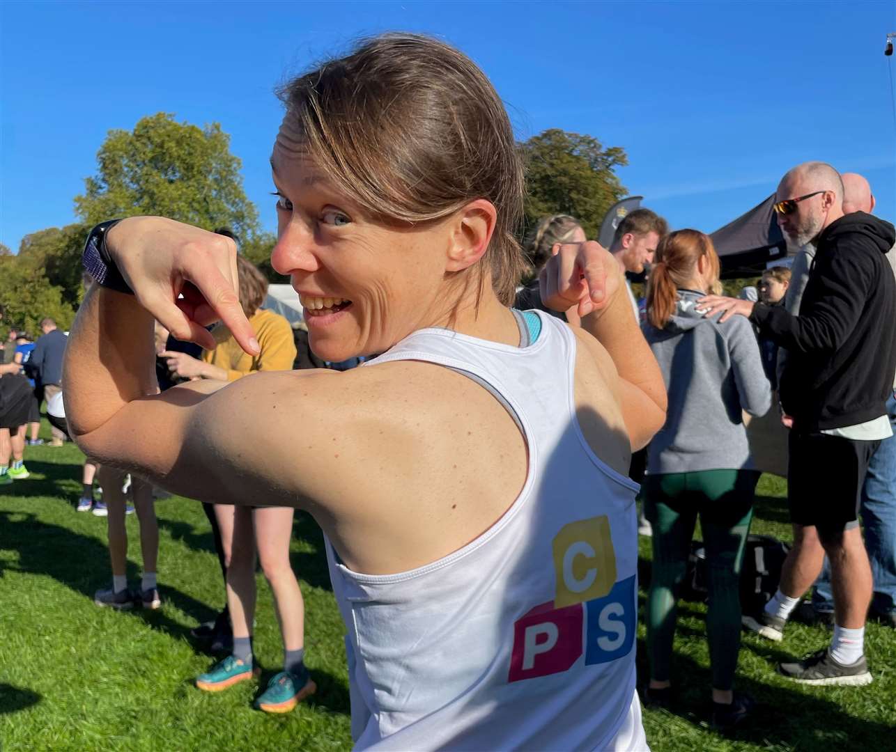 Cate Hobbs championing the pre-school at the marathon. Credit: Jill Hobbs