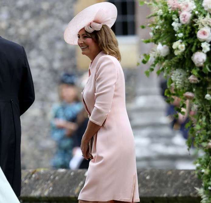Carole Middleton arriving at the wedding of Pippa in May 2017 at St Mark's Church, Englefield