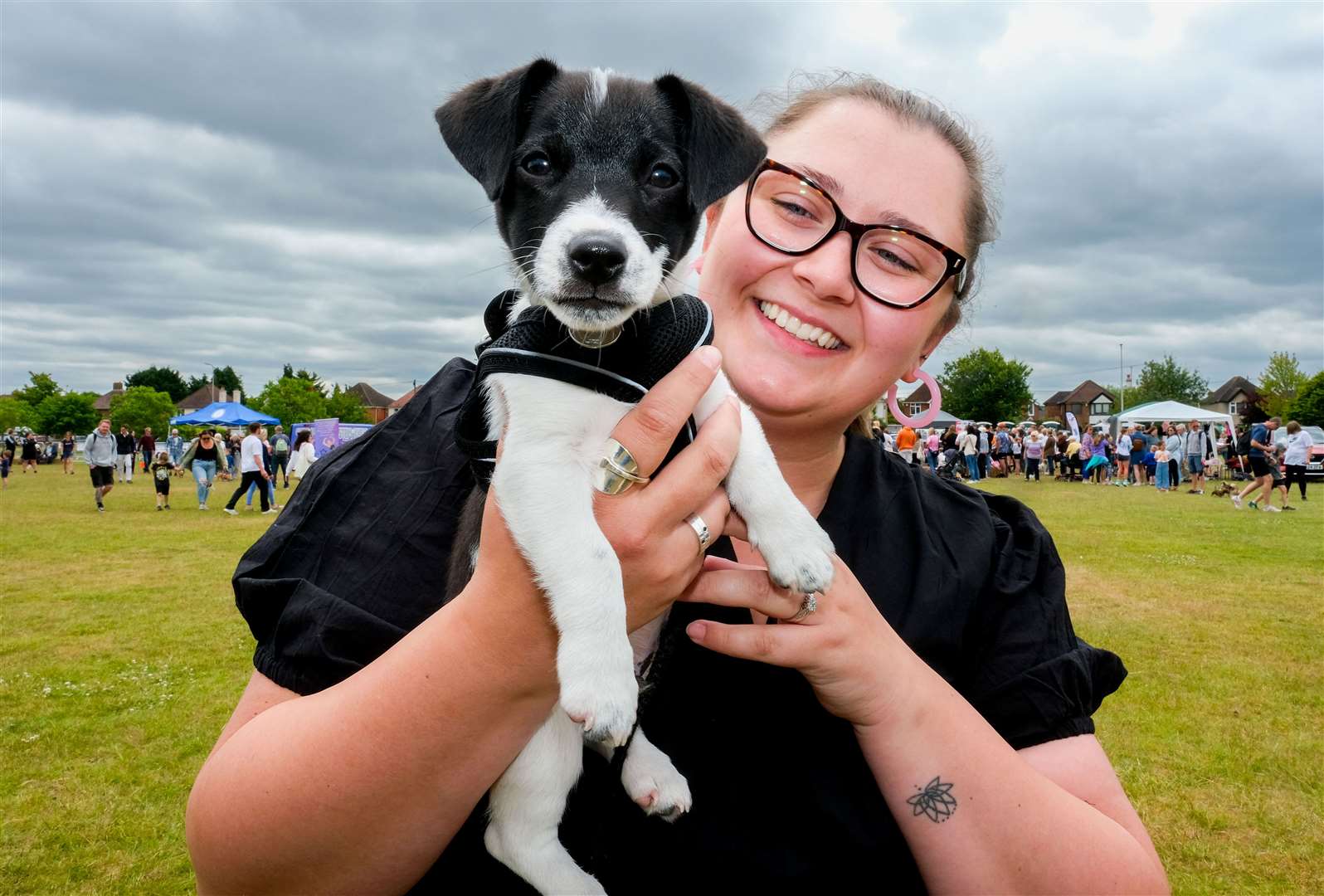 Katie Woolgar with Barney, age 11 weeks, getting ready for the dog show