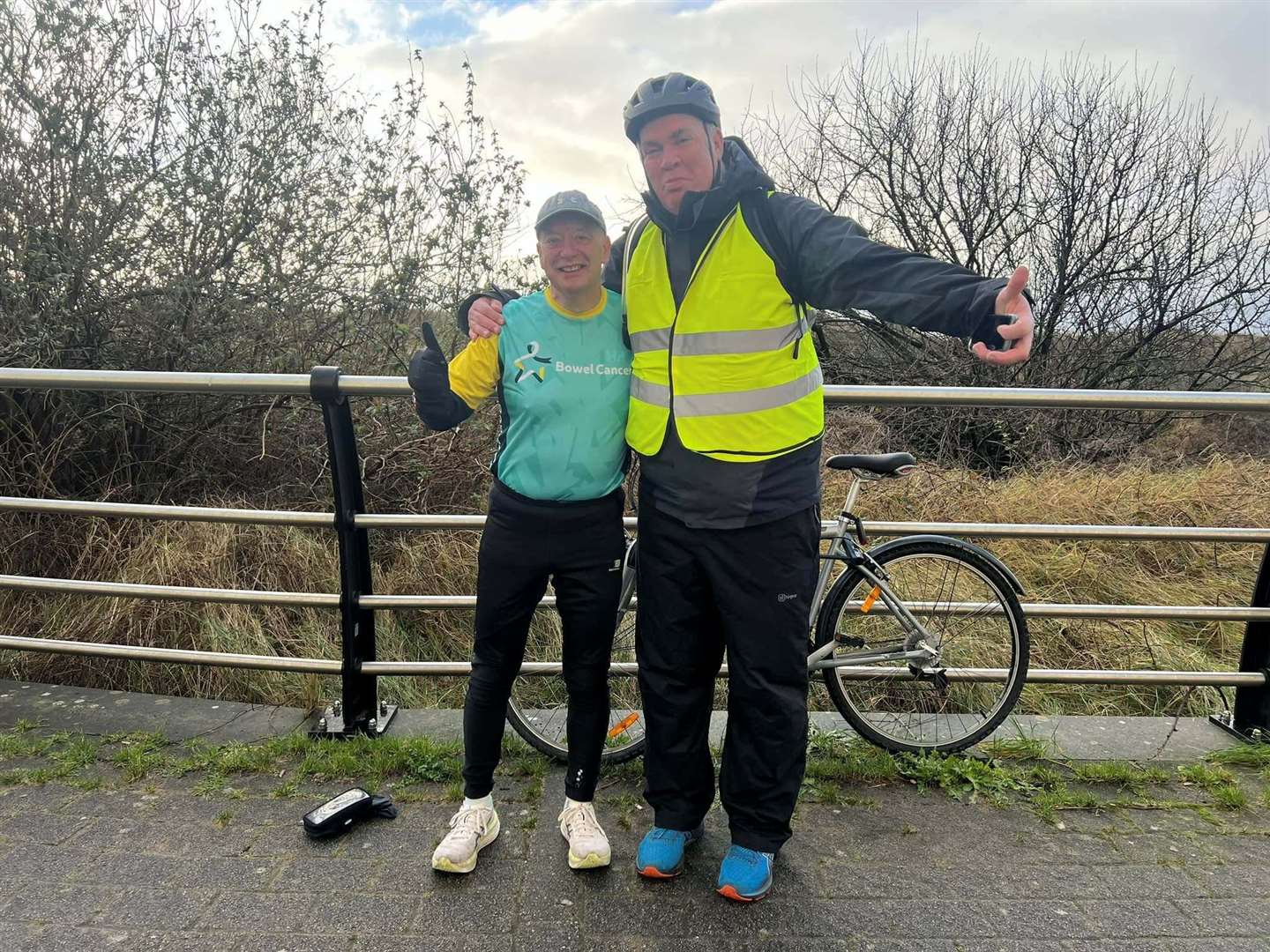 Derek with his “professional colleague and long-term friend” Mark Lawrie, CEO of youth sport charity StreetGames, who cycled the whole route with him and readily supplied him with bottles of Lucozade Sport and Jelly Babies