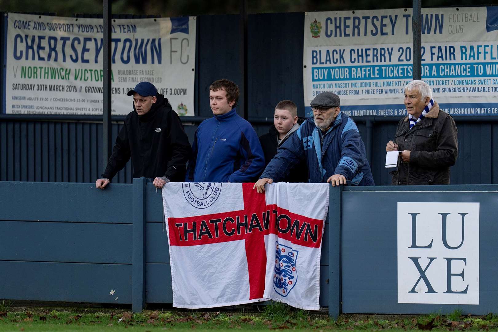 A hardy core of Thatcham supporters managed to navigate train strikes and make it to Chertsey. Picture by Dan Newberry