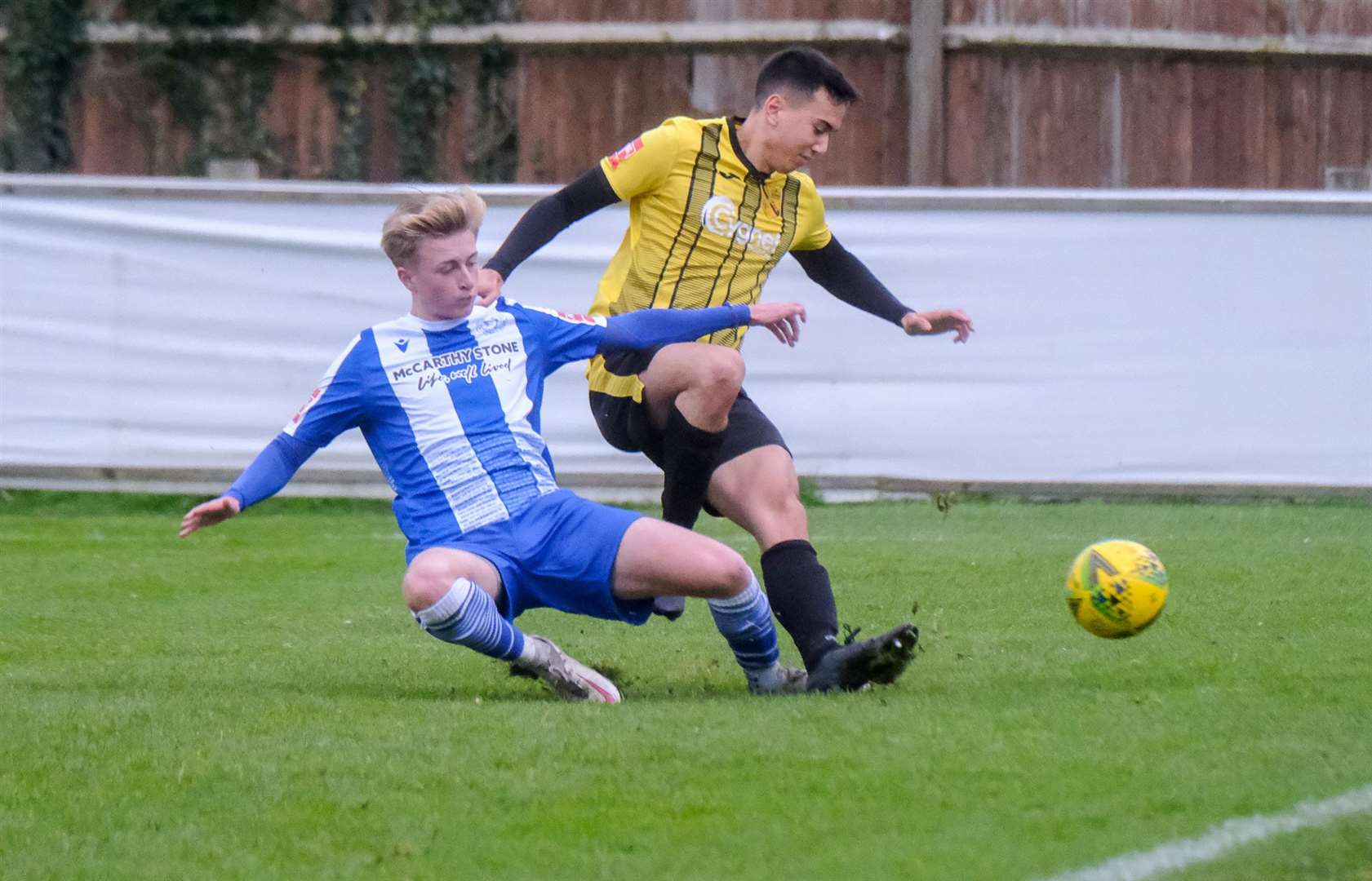 Alex Miller makes a tackle for Thatcham