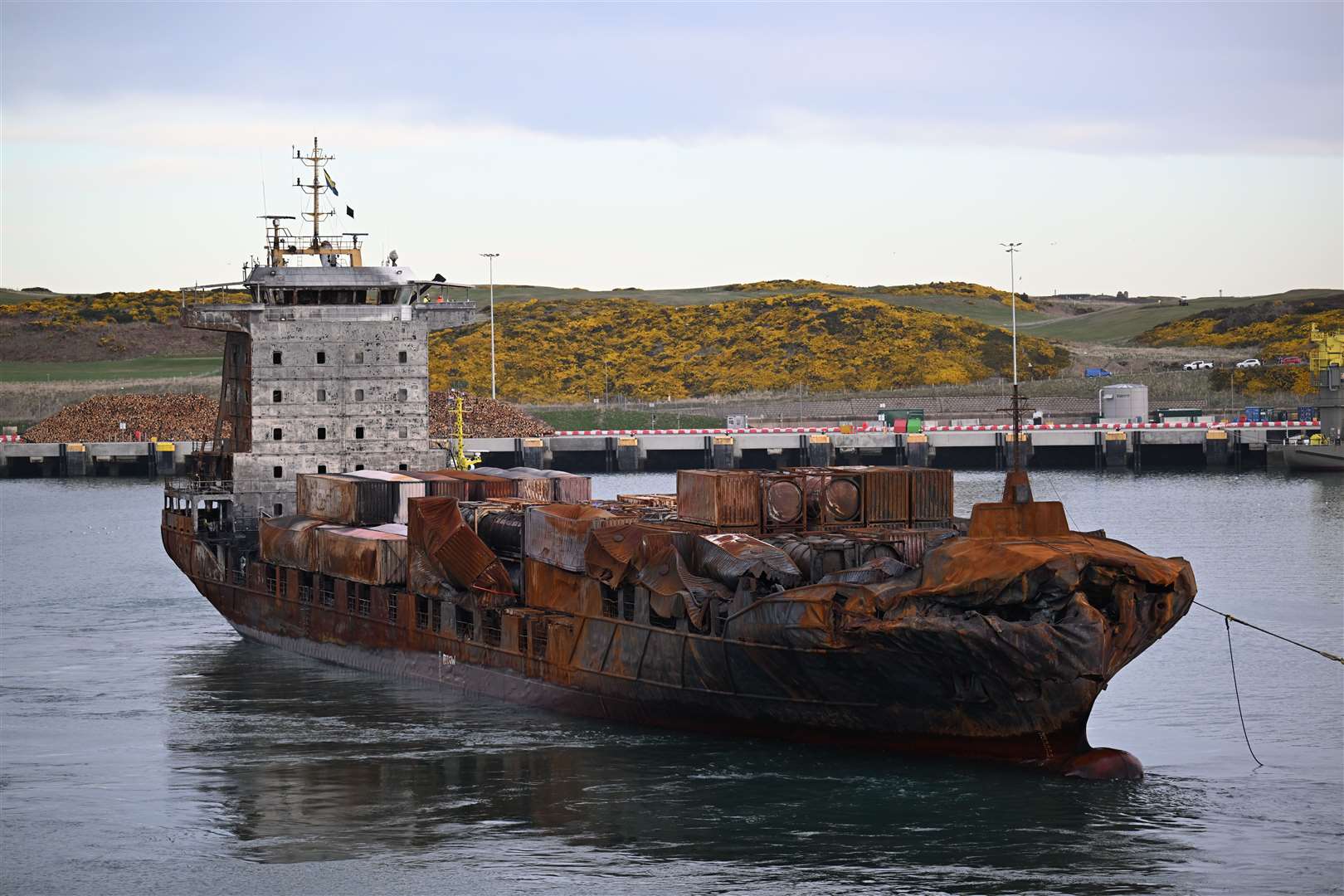 The Portuguese-owned container ship Solong was towed to Aberdeen late last month (Michal Wachucik/PA)