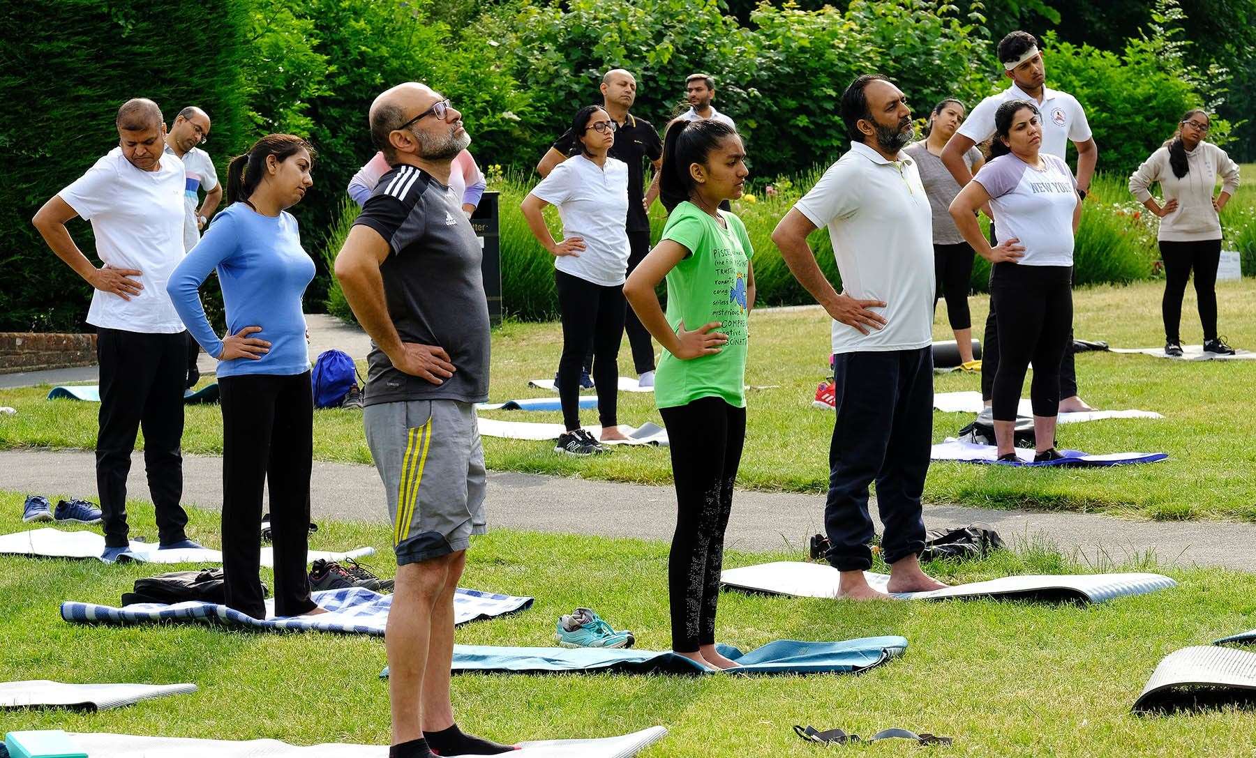 Residents take part in yoga day