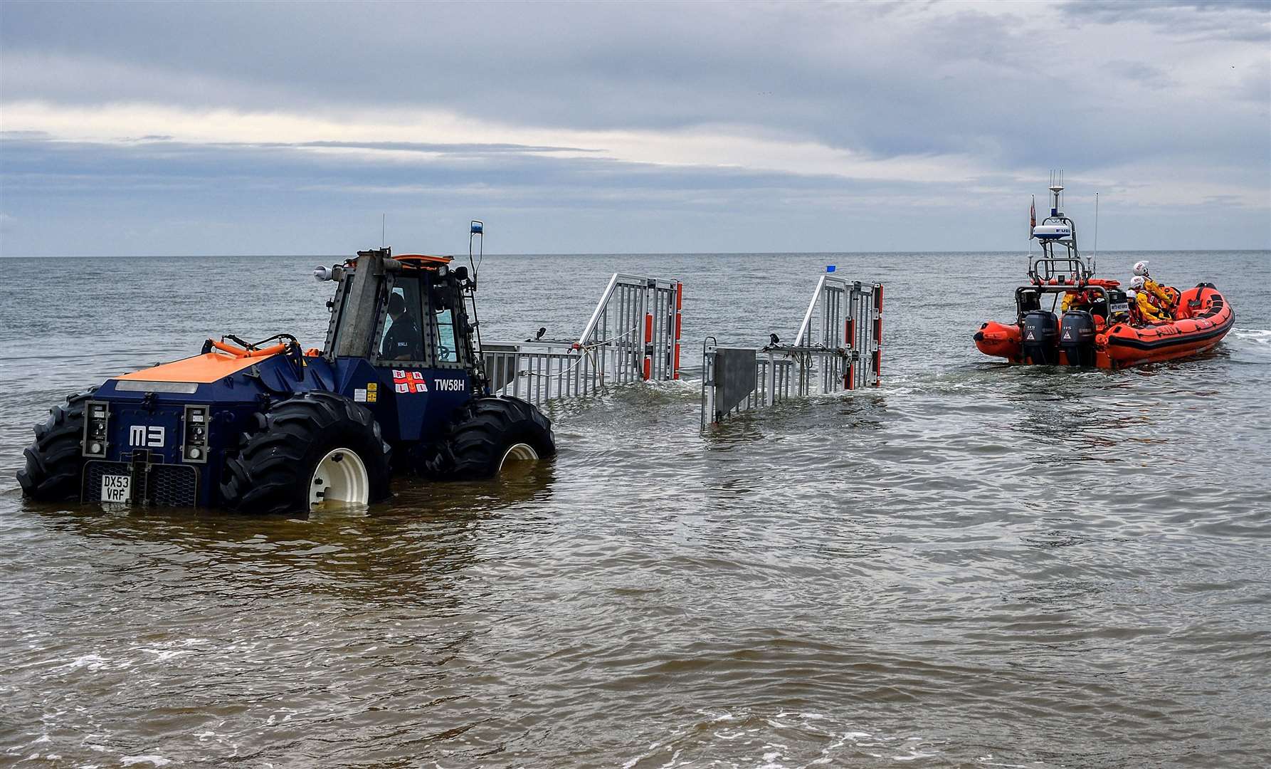 Crews launch Hunstanton RNLI lifeboat. Picture: Chris Bishop/Hunstanton RNLI.
