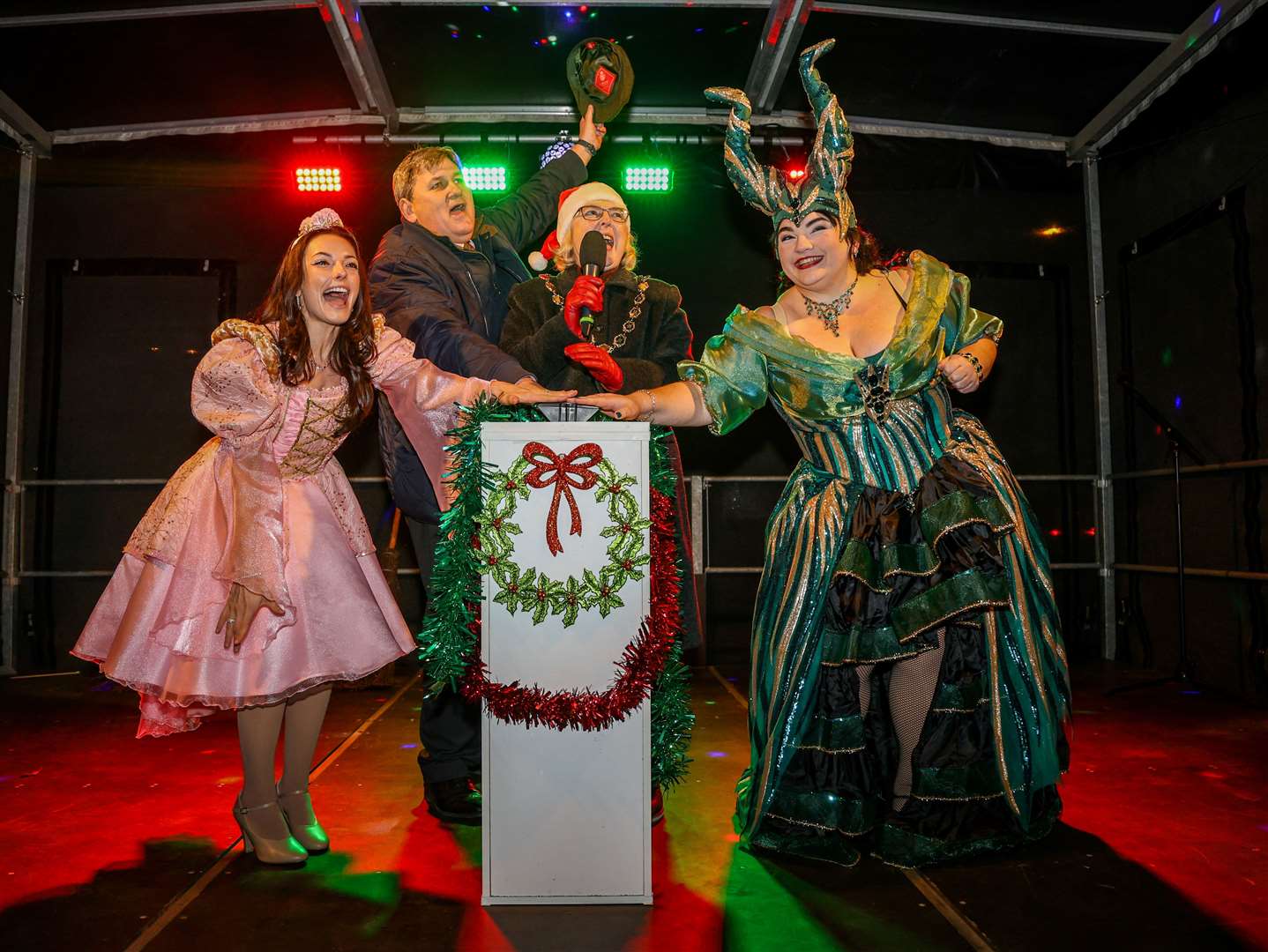 Elly Jay as Princess Rose, MP Kit Malthouse, Tadley Town Council chairman Avril Burdett and Jenny O'Leary as Carabosse