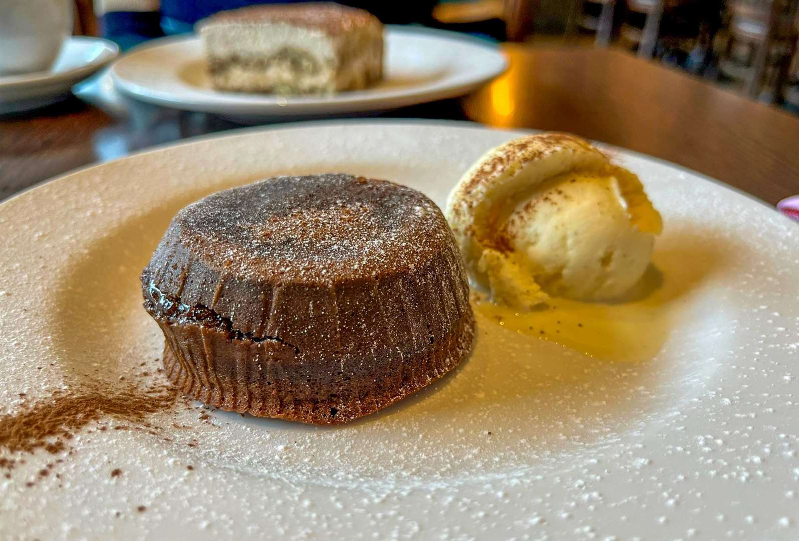 Tortino Di Cioccolato (£6.40) chocolate fondant served with vanilla ice cream