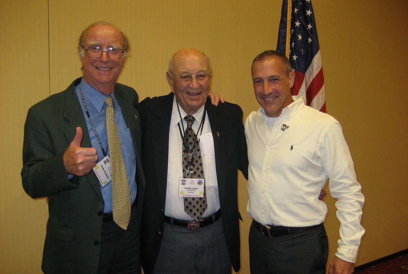 Former child evacuee, Richard Holdsworth, with D-Day parachutist, Harold Heffner, and Deputy Commander of the 101st Airborne Division, Colonel Dominic Caraccilo, attending the formation's 67th anniversary at Fort Campbell, Kentucky. Credit: Richard Holdsworth