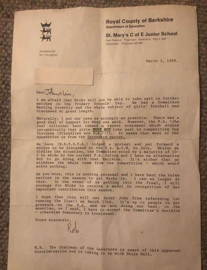 Nicky Bedwell's full letter from 35 years ago, picture: Newbury District PSFA