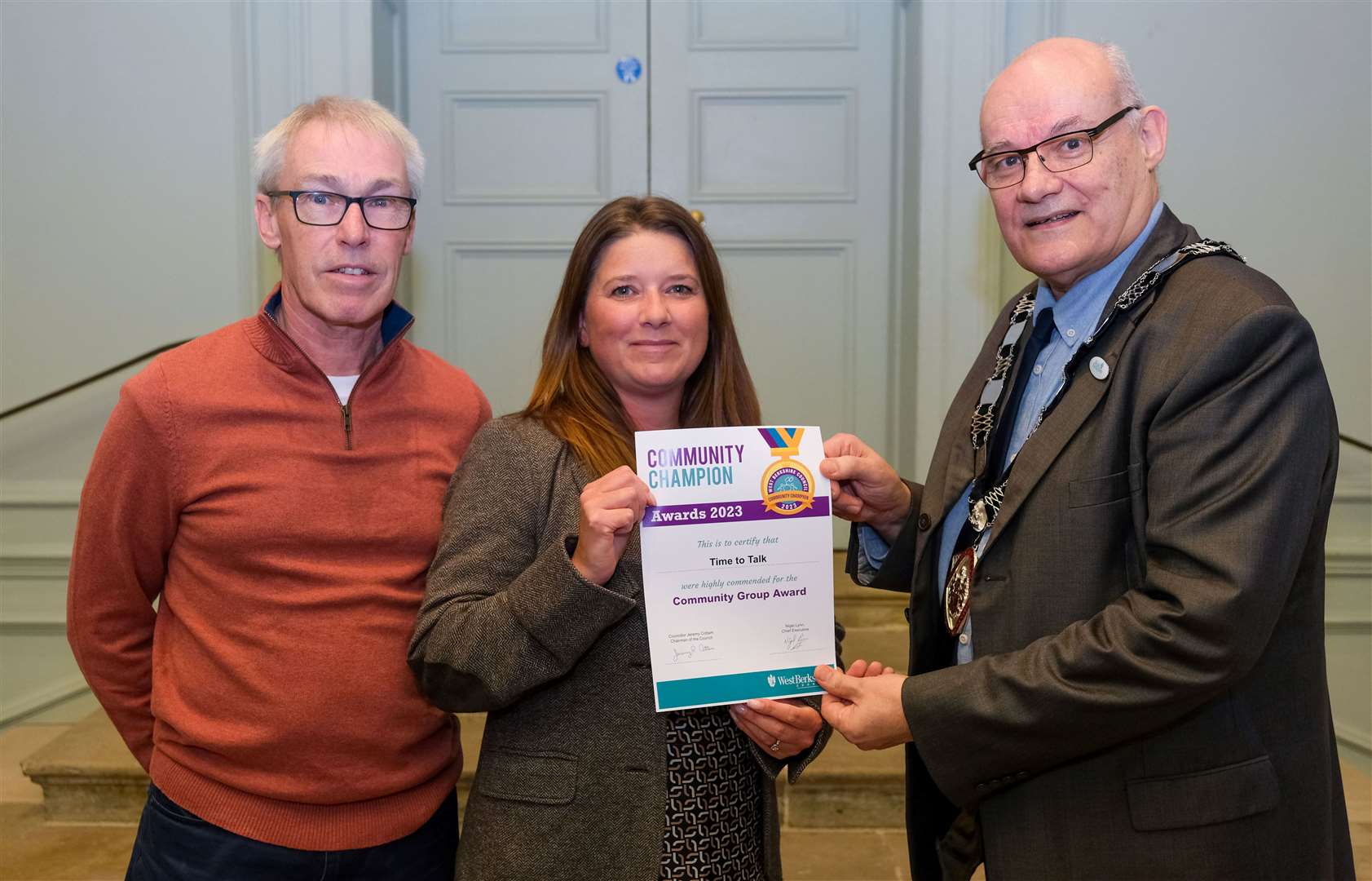 Highly commended for the Community Group Award Time to Talk with chairman of West Berkshire Council Jeremy Cottam