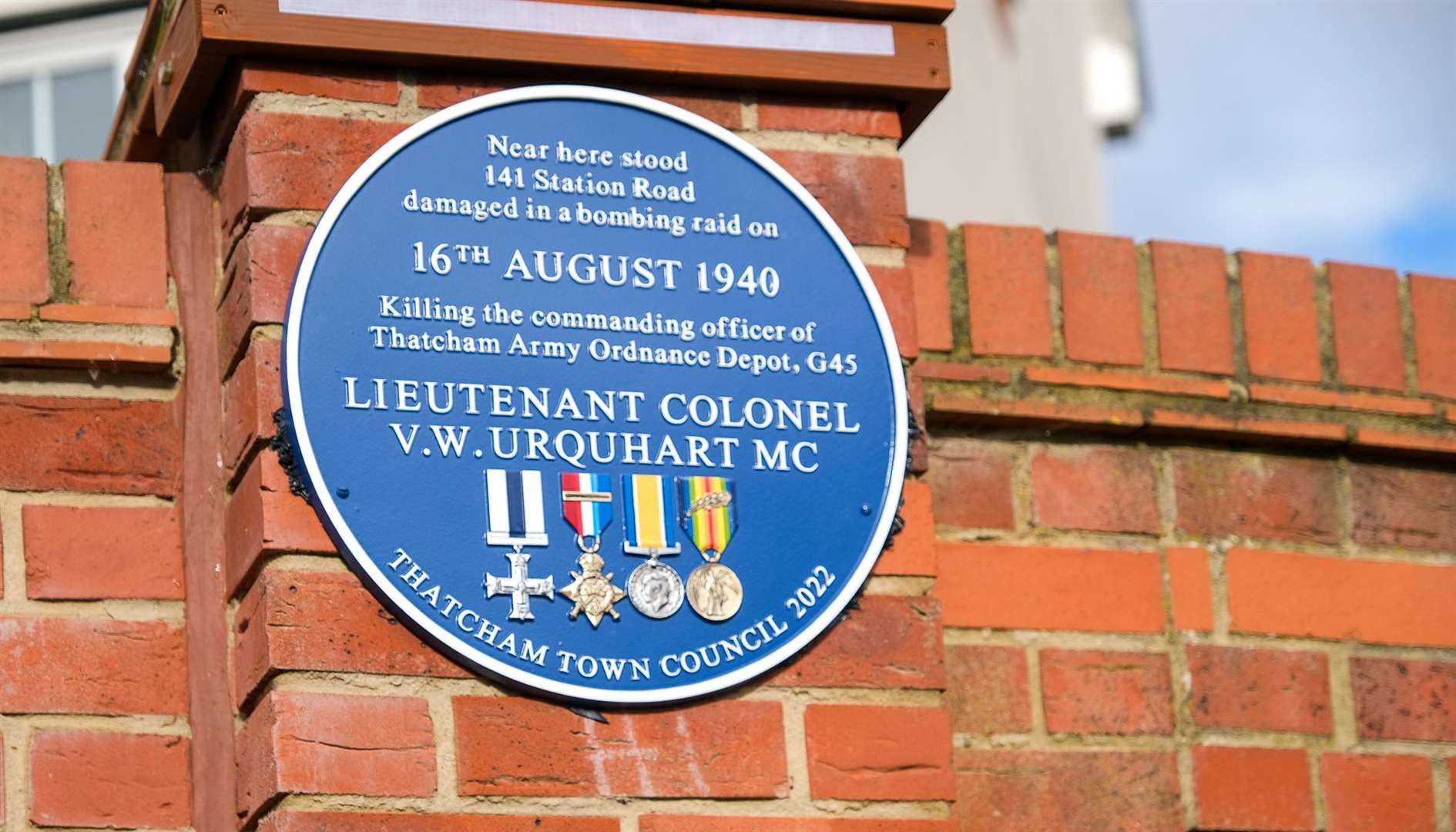 Thatcham's fifth blue plaque, installed at 141 Station Road in October 2022