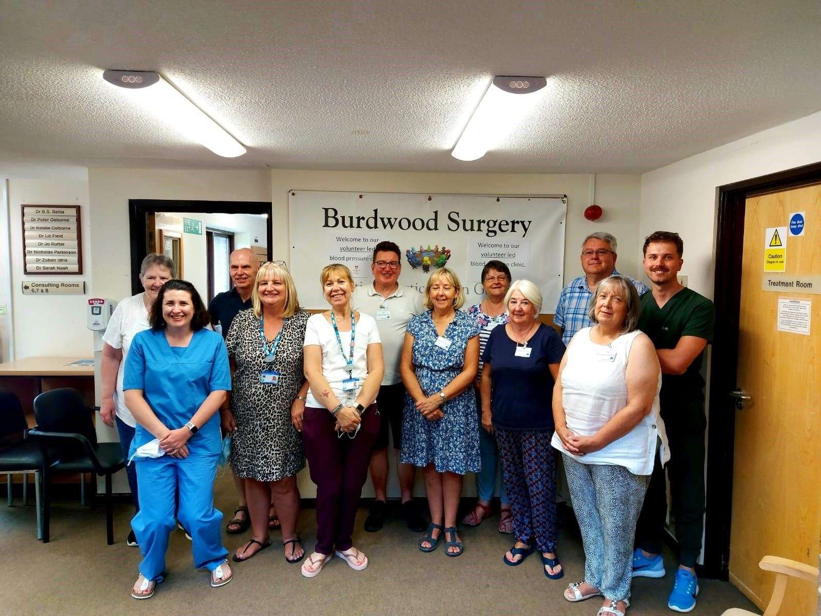 Jen Fielding, Dr Natalie Colborne, David Martin, Nicky Whitcher, Clair Brown, Mike Howie, Caroline Martin, Jean Andrews, Eileen Flood, Paula Holmes, Raymond Buckland and Dan Haines. Picture by: Burdwood surgery