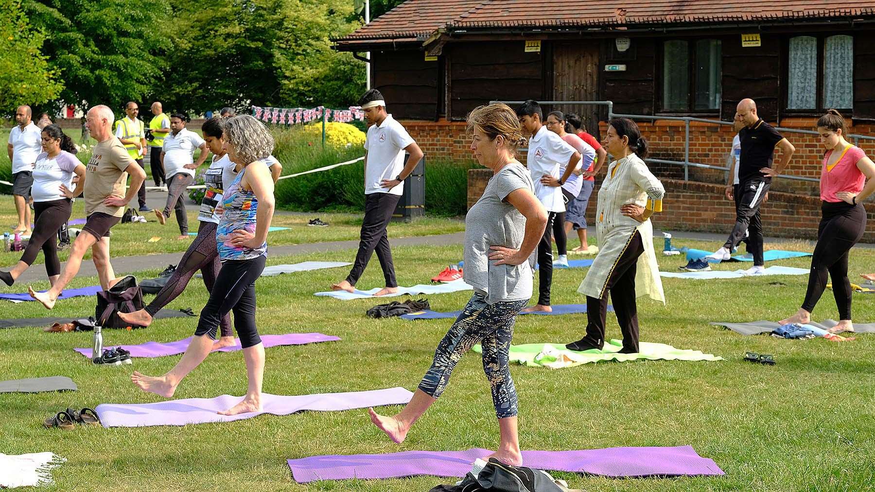 Residents take part in yoga day