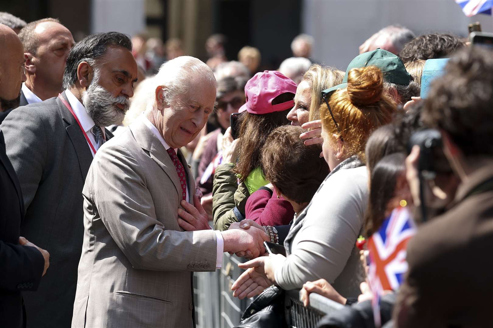 The King meets wellwishers as he arrives at the Piazza San Francesco, in Ravenna (Phil Noble/PA)