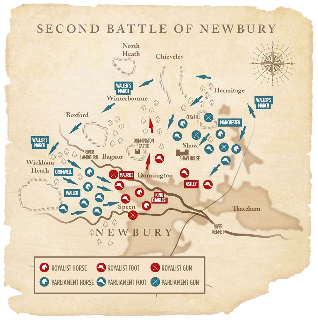 Battle formations of the Second Battle of Newbury fought at Speen, Shaw House and Donnington Castle. Credit: Newbury News