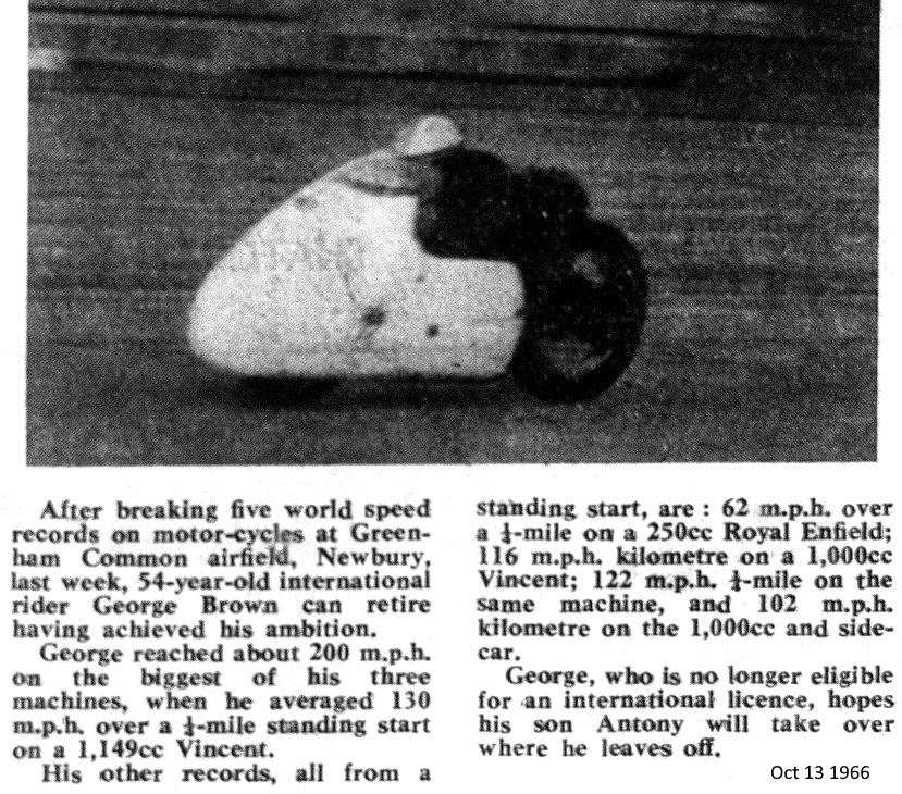 Extract from a Newbury Weekly News report covering George Brown's record-breaking achievements in October 1966