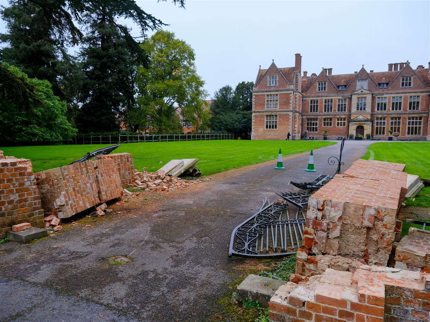 The historic gates, pillars and finials at Shaw House have been damaged.