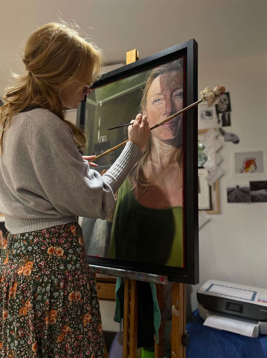 Gail Davis working on self portrait