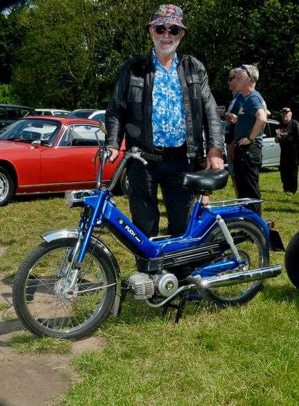 Ray Prior, arrived on a 1980 Puch Maxi moped Pic: Geoff Fletcher