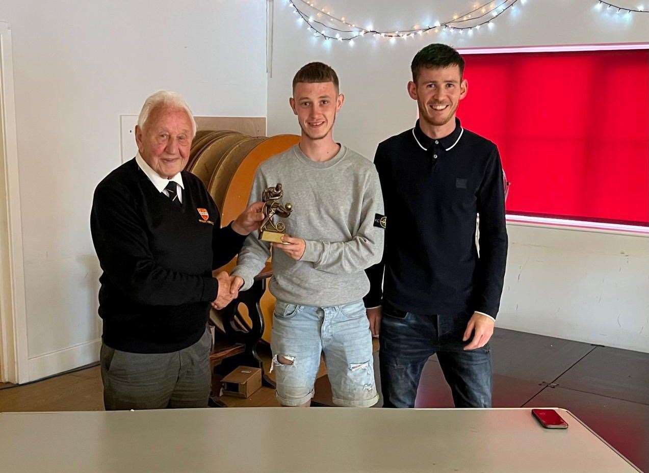 Newbury FC manager Ben Wickens (right) with the Manager's Player of the Season, Liam Smith - Photo: Newbury FC