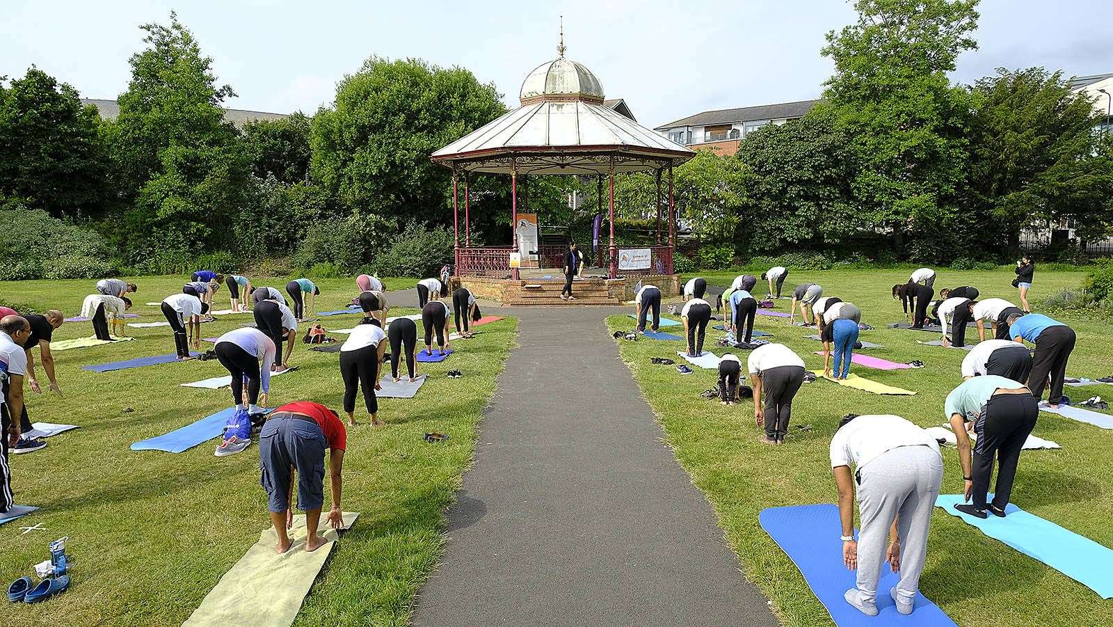 Residents take part in yoga day