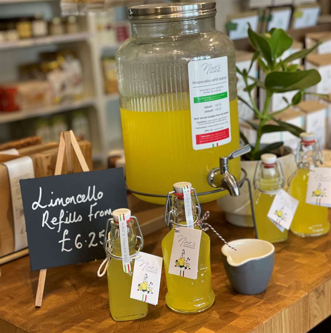 Limoncello refill station inside the deli