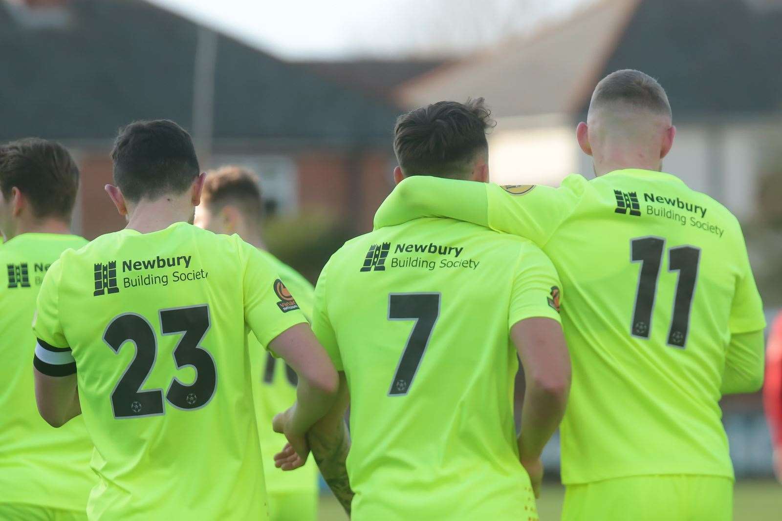 Dan Roberts, Joel Rollinson and Rhys Tyler celebrate Hungerford's goal. All pictures by Jeff Youd Photography
