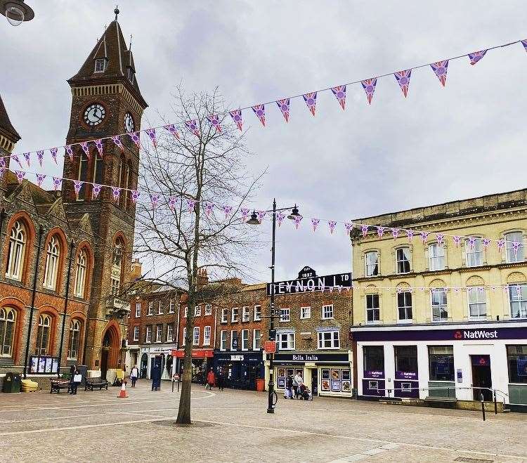 A view of the bunting in Market Place, credit: Newbury BID