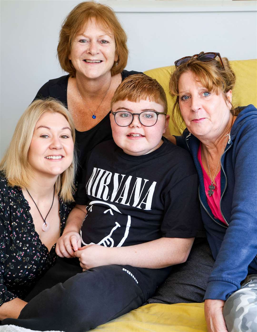 Owen Murray with mum Amy, Lesley Murray and Melanie Andrews