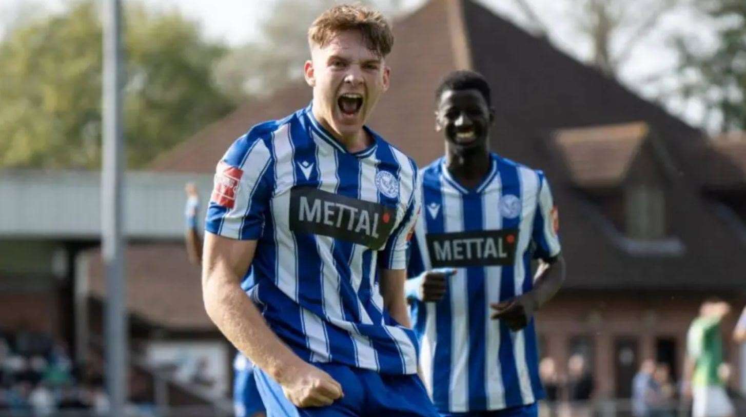 Former Thatcham Town youngster Harry Hoath celebrates