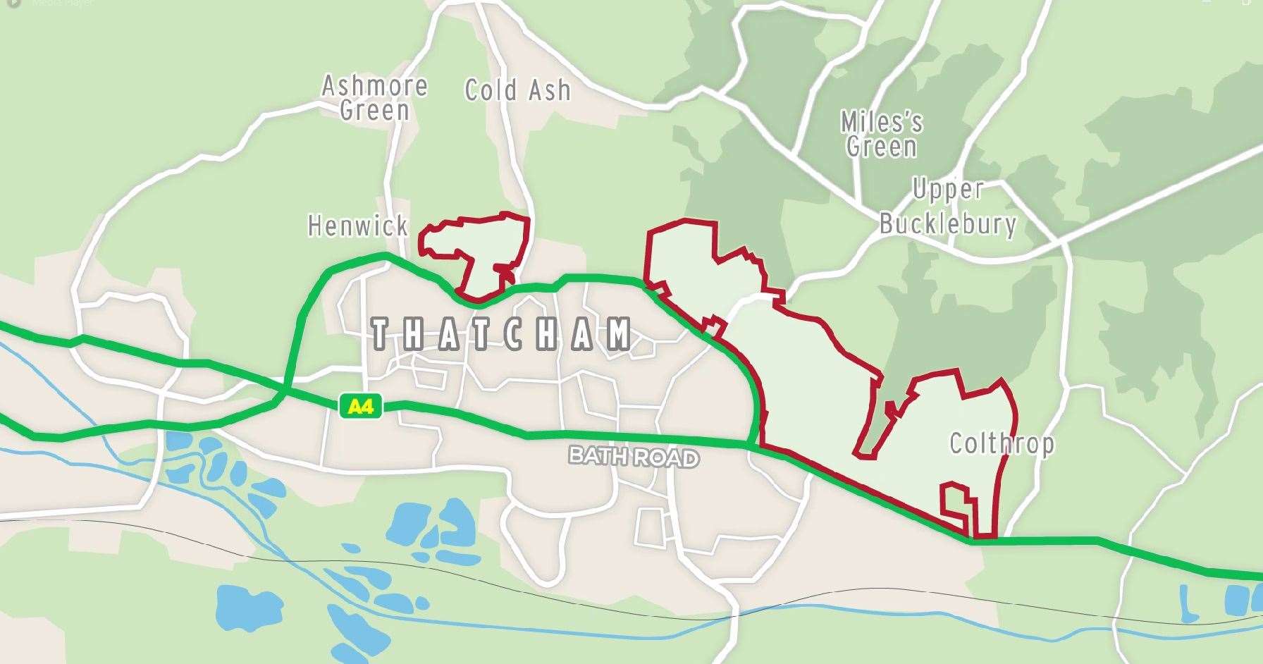 Graphic showing how Thatcham is due to expand under the revised West Berkshire Local Plan. Credit: NWN