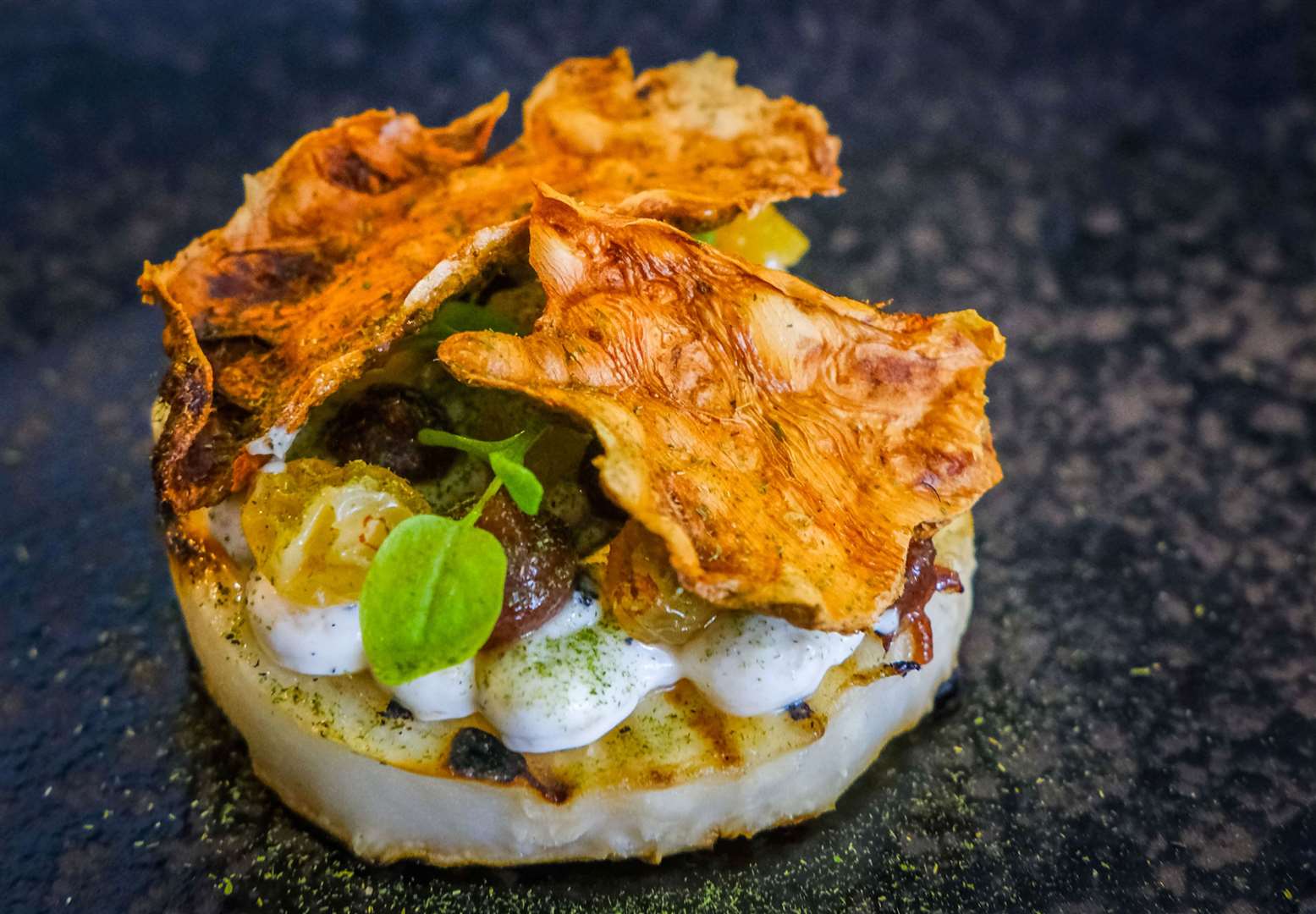 Salt baked celeriac, Sauternes raisons, date and truffle