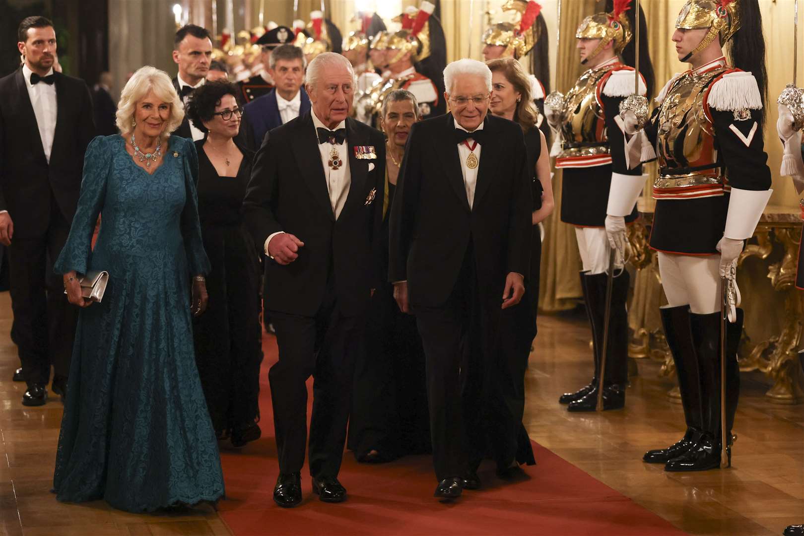 The Queen, King and Italian President Sergio Mattarella at the State Banquet (Andrew Parsons/PA)