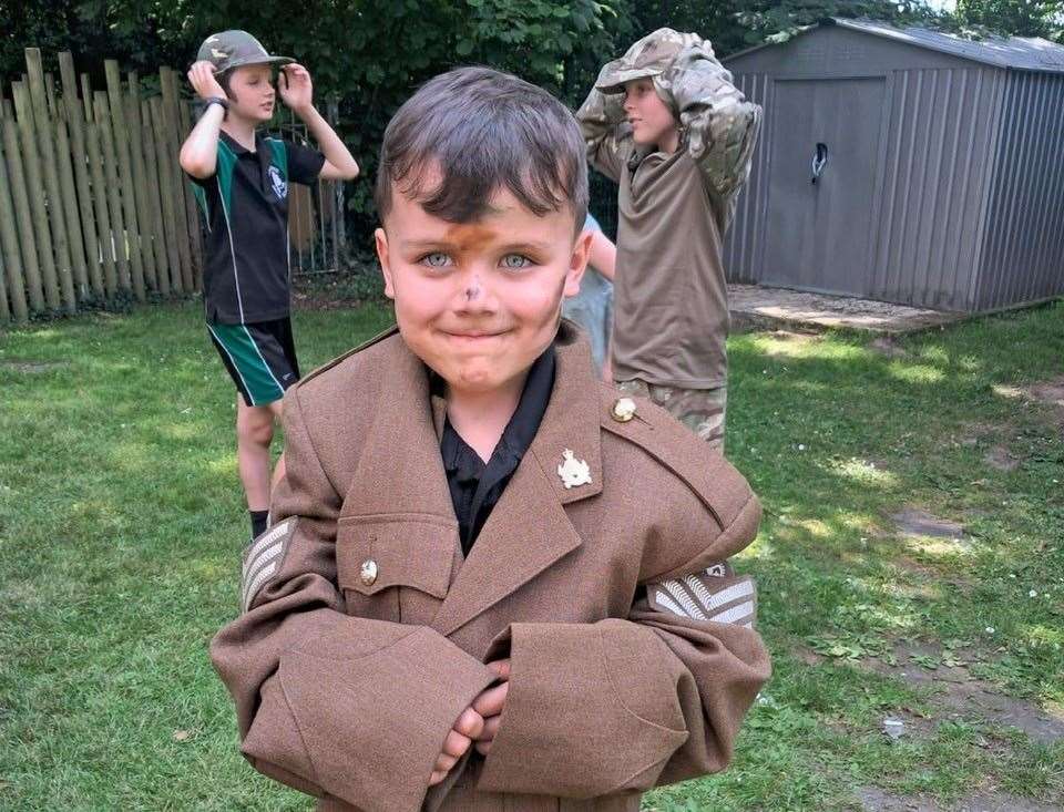 Reception pupil, Leo, dressed up in uniform for Armed Forces Day