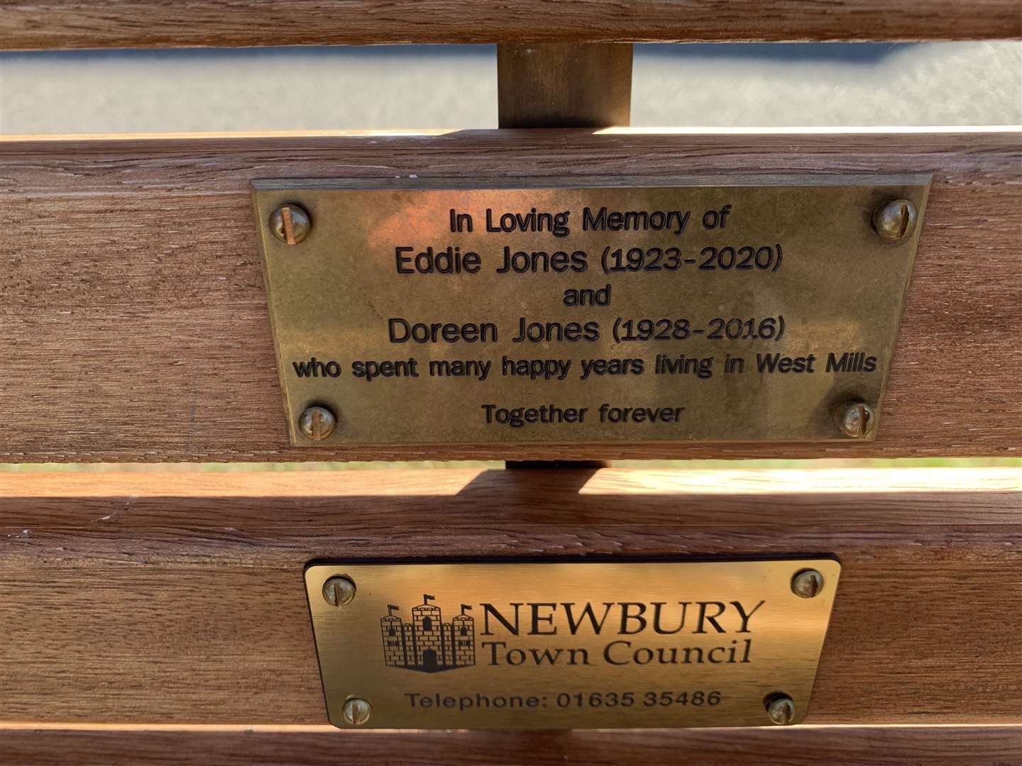 A plaque on another bench at West Mills (51636789)