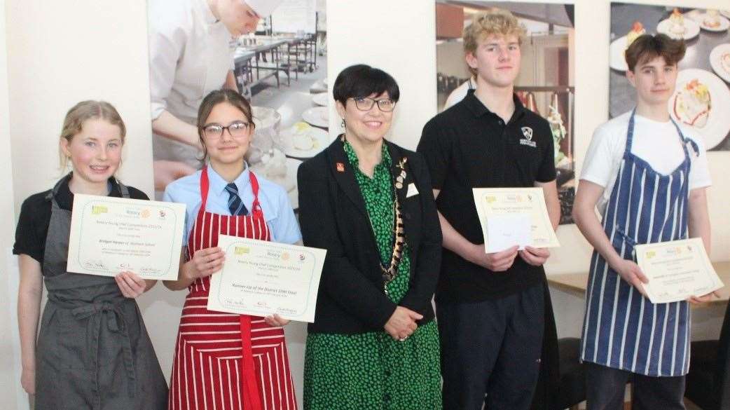 Rotary district governor Kate Hodges with the competitors, picture: Thatcham Rotary
