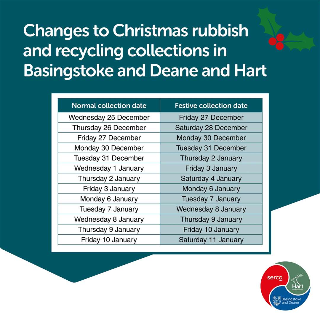 Basingstoke and Deane Borough council has released its Christmas bin collection schedule for 2024