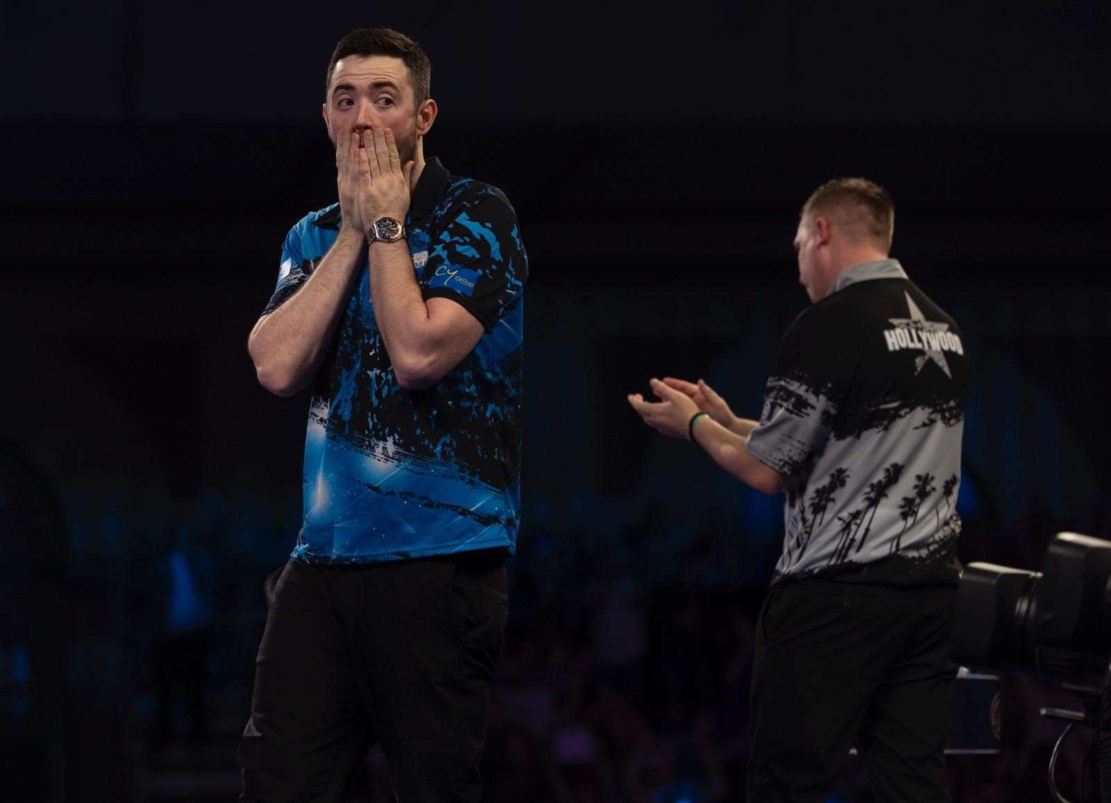 Luke Humphries after beating Chris Dobey Pic: Lawrence Lustig/PDC