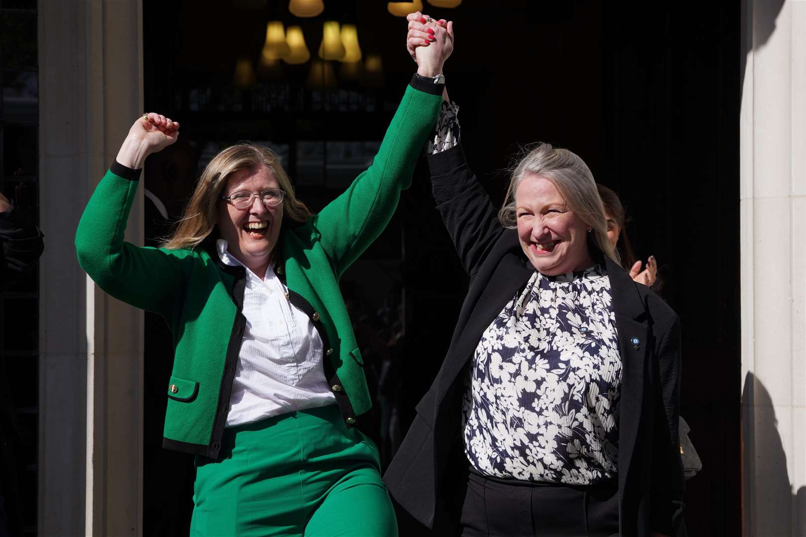 Susan smith (left) and Marion Calder (right) co-directors of For Women Scotland celebrate outside the Supreme Court (Lucy North/PA)