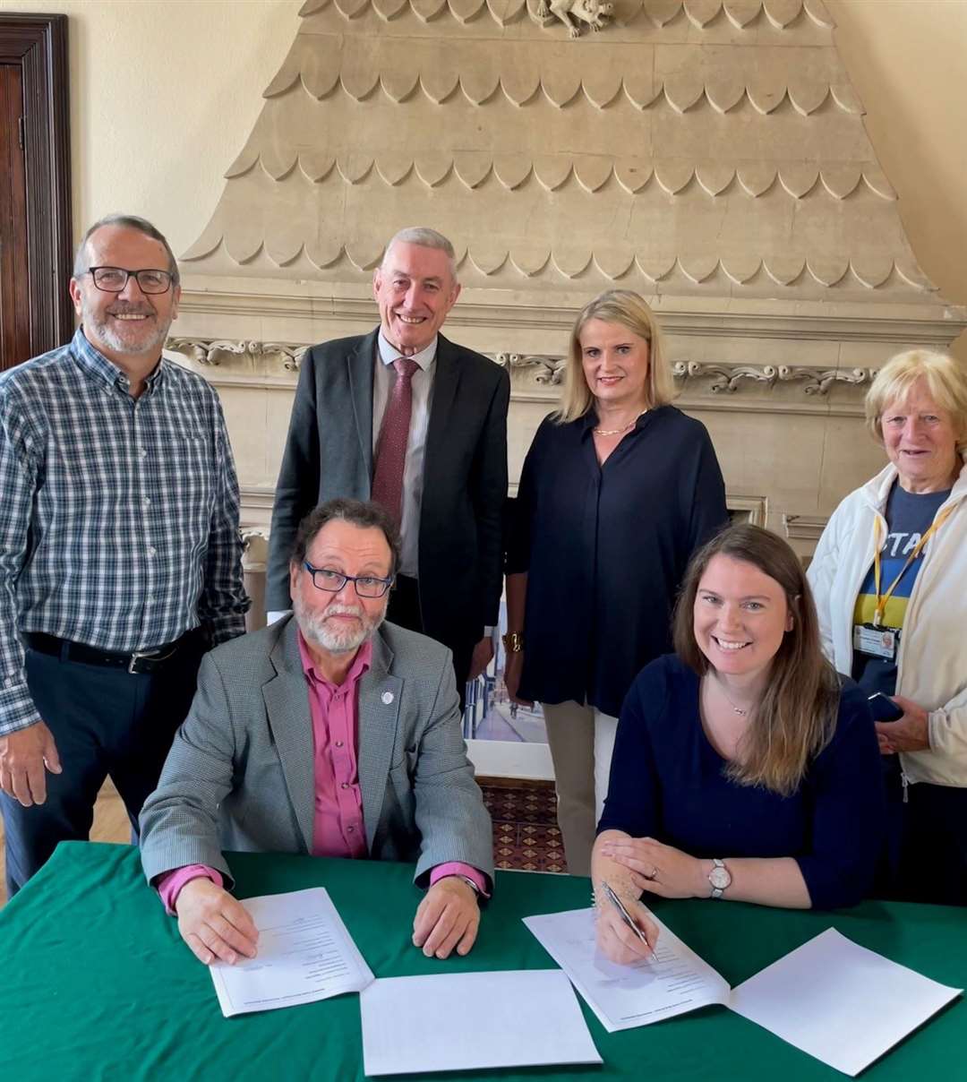 (From left) town councillor Vaughan Miller, Newbury Town Council leader Gary Norman, Newbury Town Council CEO Hugh Peacocke, Berkshire Youth chair of the board of trustees Sarah Atkinson, Berkshire Youth chief executive Sarah Emery and town councillor Elizabeth O'Keeffe