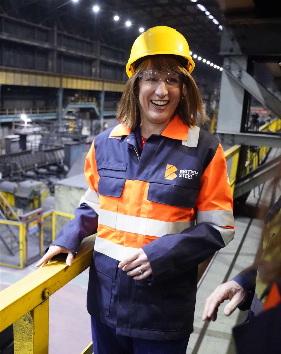 Chancellor Rachel Reeves in the rail and sections hot end rolling mill during her visit to the British Steel site in Scunthorpe (Danny Lawson/PA)